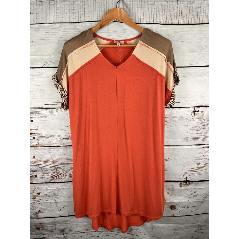 Umgee USA Women's Coral Brown Short Sleeve Boho Dress Size Small New Summer